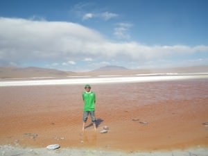 Jonny Blair the travelling Northern Irishman at Laguna Colorada, Bolivia