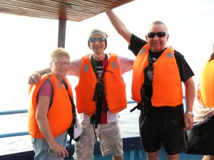 Jonny Blair and his parents whale watching in Mirissa Sri Lanka