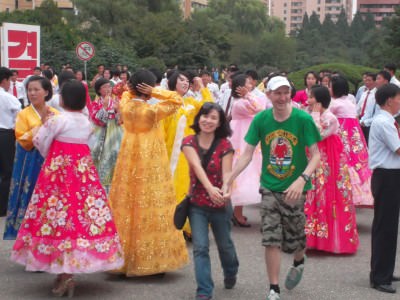 dancing locals north korea