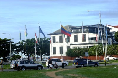 Flags of the world at Independence Square, Paramaribo, Suriname.