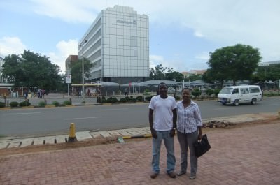 Diamonds in Botswana: My friends Louis and Fingile outside Debswana's offices