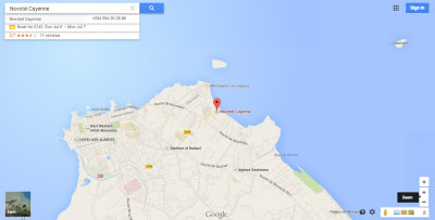 The location of the Novotel in Cayenne, French Guyana.