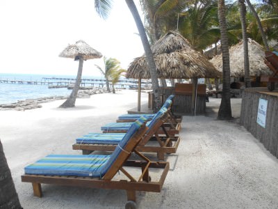 Sun loungers by the sea at Xanadu Island Resort.