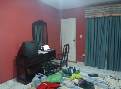 Bloggers desk by night in Tegucigalpa.