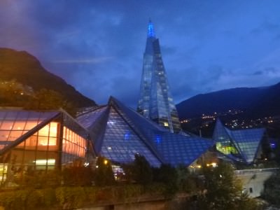 The magnificent Caldea in Andorra by night.