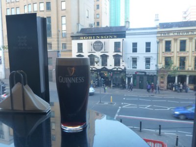 A fresh Guinness with a view onto Great Victoria Street
