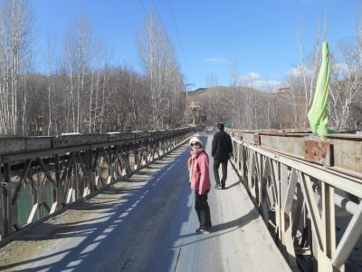 Panny crossing the bridge to Yaseh Chah.