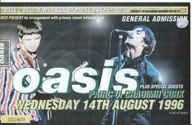 My ticket for the Oasis gig in Cork in 1996