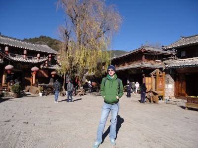 Jonny Blair in Shuhe Old Town square in China a lifestyle of travel