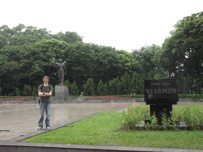 Jonny Blair at the Lenin Statue in Hanoi Vietnam living a lifestyle of travel