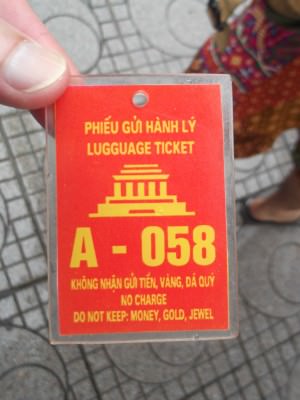 Ticket for leavibng your bag in at Ho Chi Minh Mausoleum complex