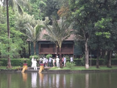 Ho Chi Minh house on stilts sits pretty overlooking a pond in Hanoi Vietnam