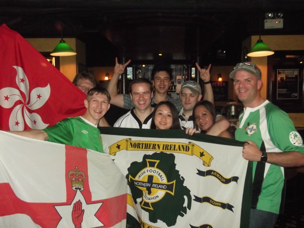 jonny blair football nomad and loves northern ireland - watching the match in 2012 with the Hong Kong NISC