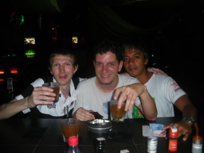 Jonny Blair with Rodrigo Coelho partying in Kalibukbuk in Lovina Bali enjoying the travel lifestyle