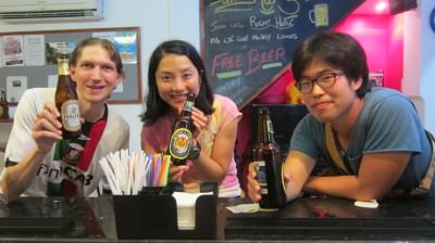 jonny blair in Hanoi relaxing with beer