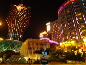 Jonny Blair at the bright lights of the city in  Macau