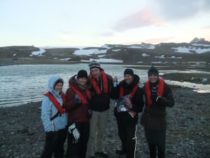 Drinking beer in Antarctica with my travel mates - Jonny Blair