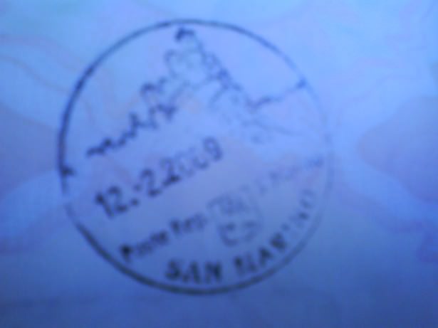 Jonny Blair's passport stamp for San Marino
