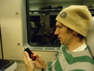 Jonny Blair using his iPod in China