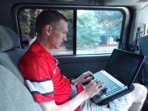 Typing a travel blog up in a car