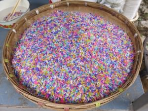 Chinese coloured rice with sugar in Yunnan