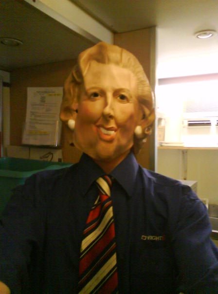Dressing up as Margaret Thatcher in work in 2008