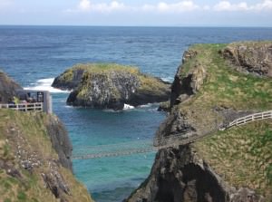Crossing the carrick a rede rope bridge in Northern Ireland
