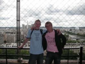 Halfway up the eiffel tower in Paris France