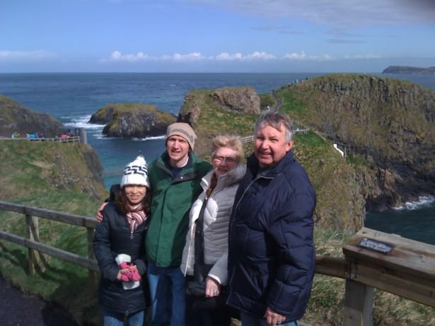 Jonny Blair and family at Carrick a rede rope bridge Northern Ireland