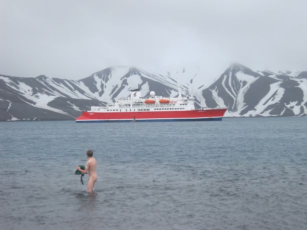 Polar plunge swimming in Antarctica Deception Island