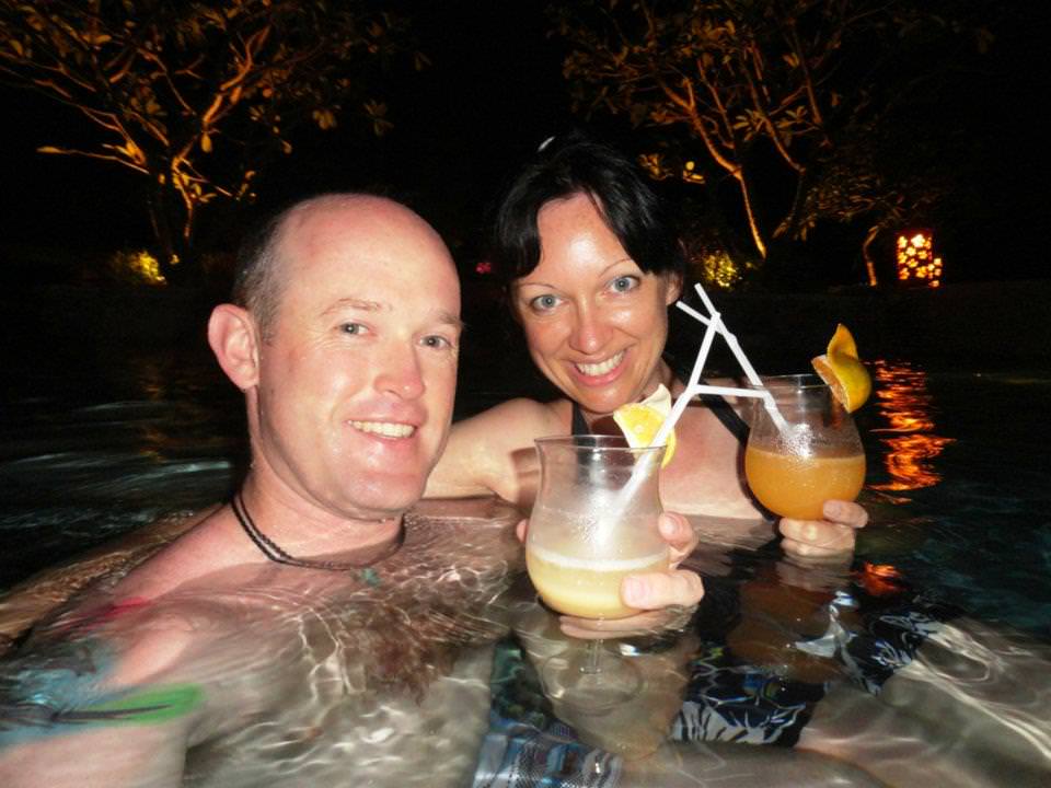 Ashley and Paige in Thailand with cocktails on Dont Stop Living