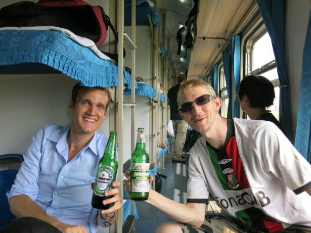 Rowan and I In The "Party Train Bar" Pyongyang To Dandong