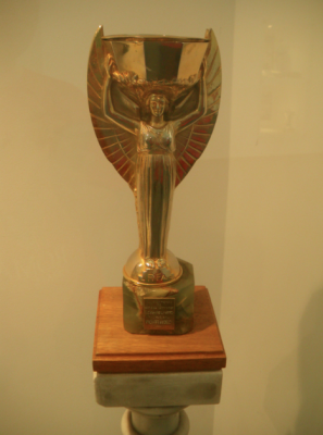 A replica of the 1930 World Cup. The real one was stolen and melted.