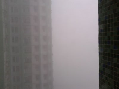 The misty rainy view as I blogged online this week in Lam Tin, Hong Kong.