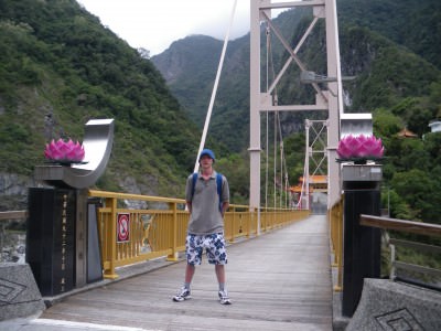Crossing a bridge in Tiansiang, Taiwan.