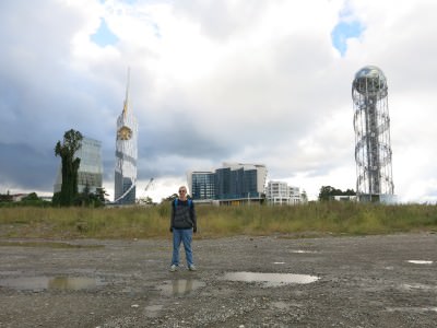 Funky buildings in Batumi - Alphabet Tower on the right here.