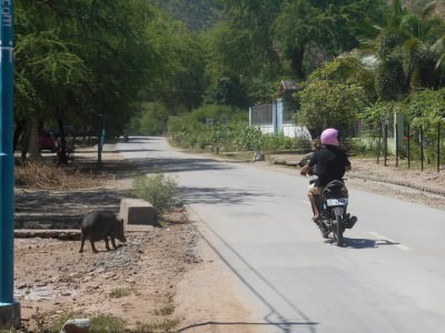 The road back from the Jesus Statue - a motorbike and a warthog!