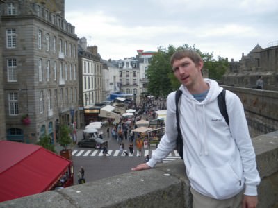 Backpacking the walls of St. Malo in France.