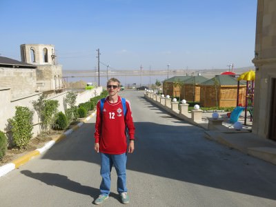 Wearing Alan Mannus's shirt while backpacking near Lake Masazir, Azerbaijan.