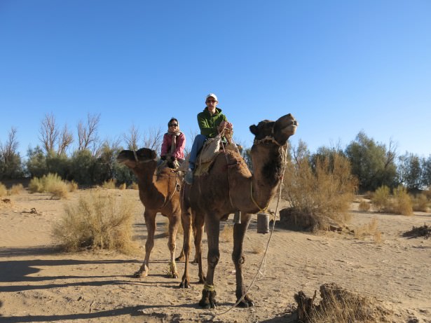 Backpacking in Iran: Camel riding on the edge of Mesr at the Dasht-e Kavir desert.