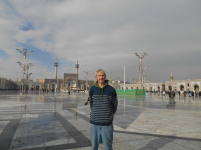 In the main courtyard in front of the Gohar Shad Mosque.