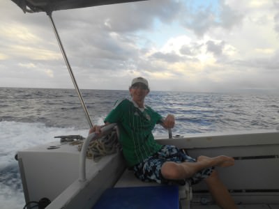 Relaxing on the boat at sunset heading back to Dili, East Timor