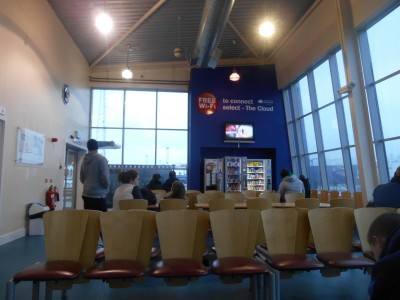 The boarding lounge/waiting room in Belfast harbour.