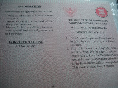 Main Indonesia Visa Form