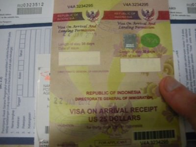 Indonesian Visa receipt in Jakarta, Java