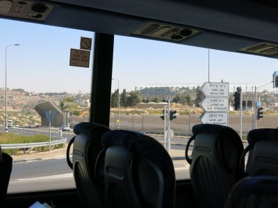 On our bus heading from Jerusalem to Bethlehem across the border
