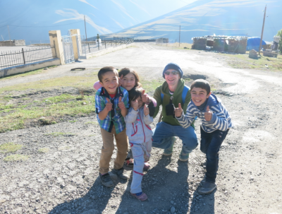 Hanging out with the kids in Xinaliq, Azerbaijan.