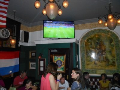 In Verve Bar in Lessy's Q/Picadilly watching Costa Rica beat Uruguay 3-1.