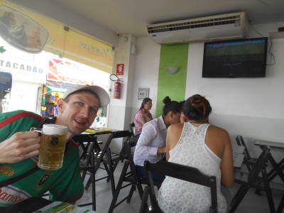 Having a beer in Macapa watching the World Cup in a restaurant.
