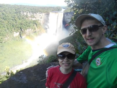 Panny and I enjoying our first viewpoint of Kaieteur Falls.